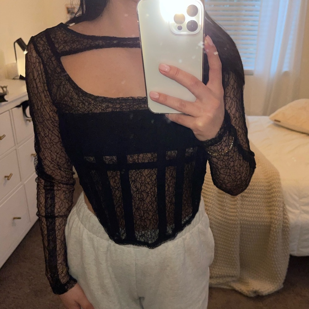 Long Sleeve Bustier Mesh Top